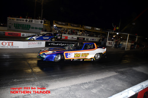 Chuck Loftin - 'Nitro Psycho' (near lane) vs 
Chance Biffle - 'Bad Intentions' (far lane)